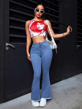 SHEIN PETITE سراويل جينز نسائية متسعة الجيوب عملية متنوعة