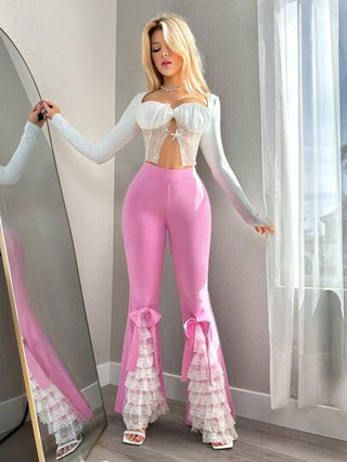 طقم تانكيني حريمي Sweetina سراويل ماكسي قصيرة جدا السعر منخفض مزينة بالدانتيل متعددة الطبقات ولوحة وعقدة بشكل إنضماميLoad