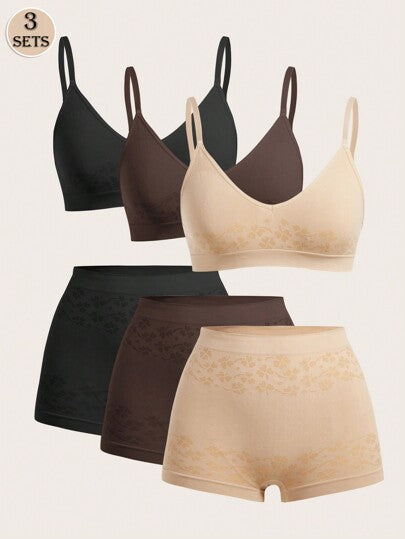 SHEIN 6 قطع مجموعة بنطلون وحمالة نسائية بسيطة، ملابس داخلية كاجوال خالية من الخياطة