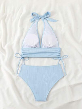 Swim Vcay مجموعة بكيني رباط الظهر علوي وسفلي بدون أكمام لون واحد للنساء، ملابس سباحة كاجوال للصيف