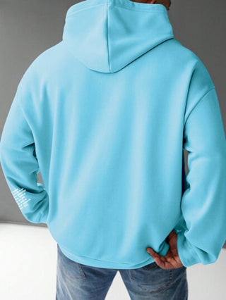 Manfinity Homme هودي بسحّاب مطبوع عليه أحرف للرجال متناسب الحجم، طويل الأكمام، كاجوال، خريفي/شتوي