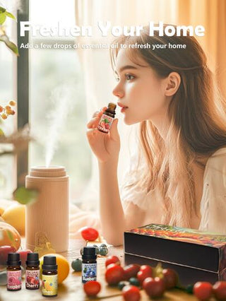 EMBRACEX. 6 حبة/1 مجموعة زيوت عطرية 10مل بنكهات الفاكهة هدية مجموعة زيوت عطرية للنساء للاستخدام في صناعة الشمع والصابون، ماركة هولاماي المتميزة - توت عليق كرز فراولة عنب أزرق مانجو تفاح