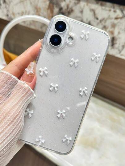 غطاء هاتف لهواتف iPhone 16 15 14 13 12 11 Pro Max Mini X XR XS Max 7 8 Plus SE مزخرف بزهرة 3D لطيفة وفيونكة، لشريحة ياباني/كورية، بتصميم قلب ، متميز باللآلئ والإيبوكسي، قذرف شفاف