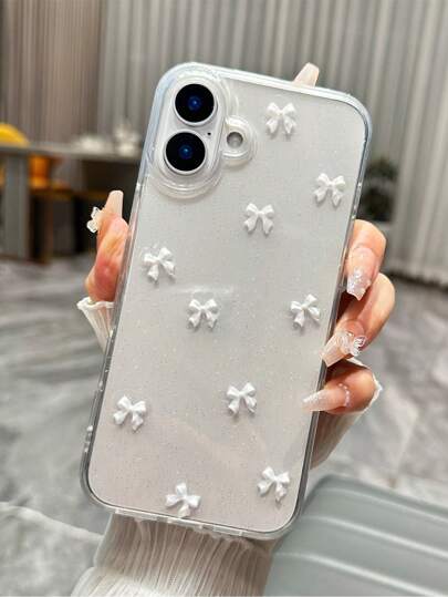غطاء هاتف لهواتف iPhone 16 15 14 13 12 11 Pro Max Mini X XR XS Max 7 8 Plus SE مزخرف بزهرة 3D لطيفة وفيونكة، لشريحة ياباني/كورية، بتصميم قلب ، متميز باللآلئ والإيبوكسي، قذرف شفاف