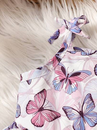 SHEIN مجموعة من 2 قطعة من فستان بناتي كاجوال مزخرف برسومات فراشات خفيفة الحمالات مناسب للربيع و الصيف