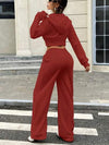 SHEIN EZwear طقم للنساء من البلوزة رياضية المقنعة والبنطال بسحّاب أمامي فضفاض مصنوع من الصوف البرغندي الكاجوال