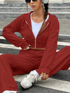 SHEIN EZwear طقم للنساء من البلوزة رياضية المقنعة والبنطال بسحّاب أمامي فضفاض مصنوع من الصوف البرغندي الكاجوال