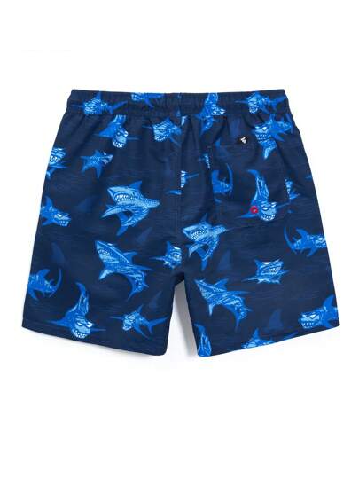 Manfinity Swimmode شورتات كاجوال رجالية بطبعات كاملة مزودة بربطة أمامية للشاطئ