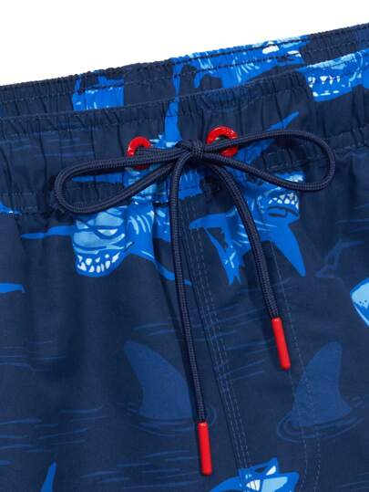 Manfinity Swimmode شورتات كاجوال رجالية بطبعات كاملة مزودة بربطة أمامية للشاطئ