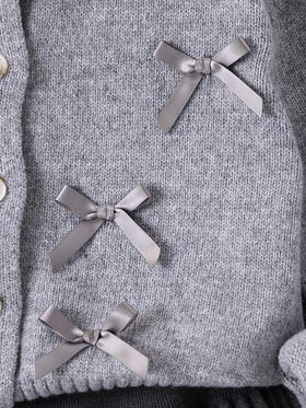 SHEIN مجموعة من 2 قطعة تتكون من كنزة صوفية محبوكة بفيونكة أنيقة وتنورة محبوكة مطوية، ملابس شتوية للفتيات