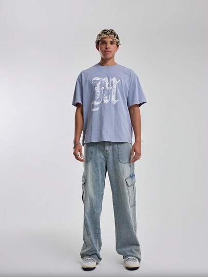 Musero بنطلون جينز بجيوب كارجو مع تفاصيل الخياطة المغسولة الواسعة، أساسيات الربيع والصيف