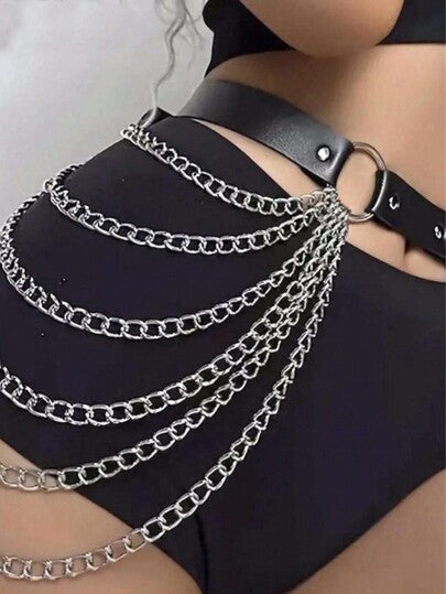 1 قطعة سلسلة حزام خصر بأسلوب جوثيك للنساء مزينة بالشراريب، مناسبة للارتداء اليومي، حفلات هالوين وعيد الميلاد