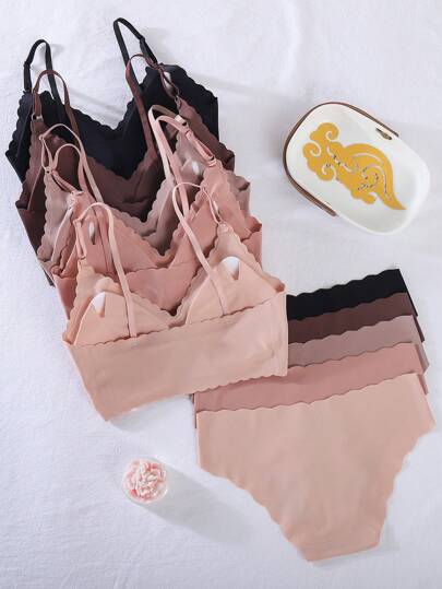 Shein Underwear&Sleepwear Basics مجموعة 10 قطع داخلية بخصر مموج ناعم بلا غرز