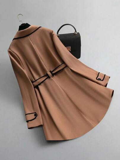 SHEIN Clasi معطف صوفي أنيق طويل الأكمام طوق ياقة للنساء بحجم كبير الخريف الشتاء
