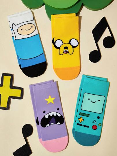 ADVENTURE TIME X  4 قطع/مجموعة جوارب قصيرة للنساء بطبعات كرتونية جميلة، هدايا