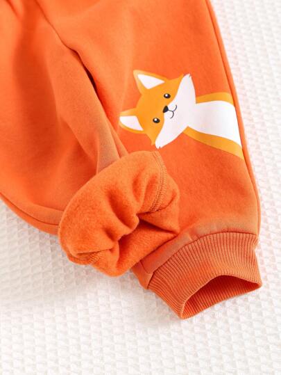 Cozy Pixies مجموعتين جاكيت وسروال لصبي طفل بطبعة ثعلب كرتوني وغطاء رأس