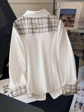 SHEIN LUNE قميص كاجوال طويل الأكمام مرقع مربعات لصيف متجددة مقاسات كبيرة