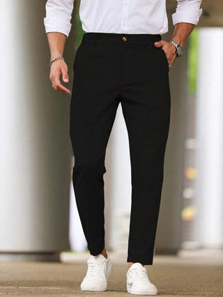 Manfinity Bizformal بنطلونات رجالية ذات لون واحد بجيب، ضيقة التصميم، مناسبة للارتداء اليومي