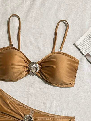 Swim SXY ملابس سباحة نسائية من الأصداف المعدنية الجذابة عالية الخصر، للصيف