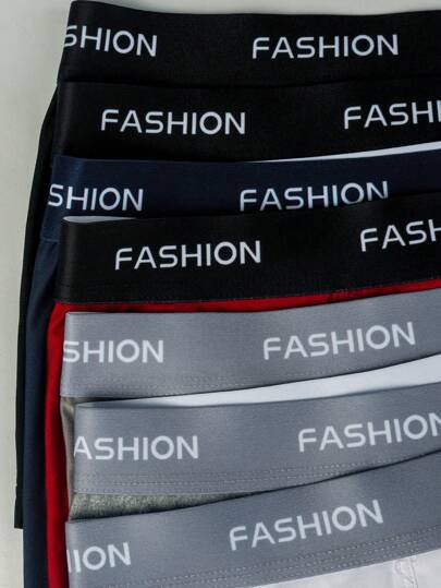 7 قطعة/حزمة سراويل داخلية رجالية موديل Boxer Brief ذات خصر مرن بطباعة حرفية، مريحة