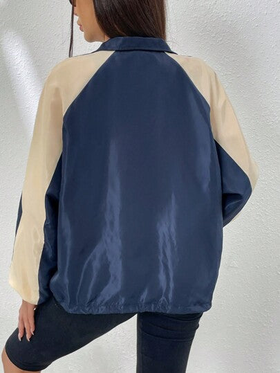 EZwear جاكيت رياح أزرق اللون مزود بأكمام راجلان وجيب بسحاب وبخصر مرن لربيع