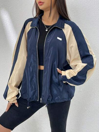 EZwear جاكيت رياح أزرق اللون مزود بأكمام راجلان وجيب بسحاب وبخصر مرن لربيع