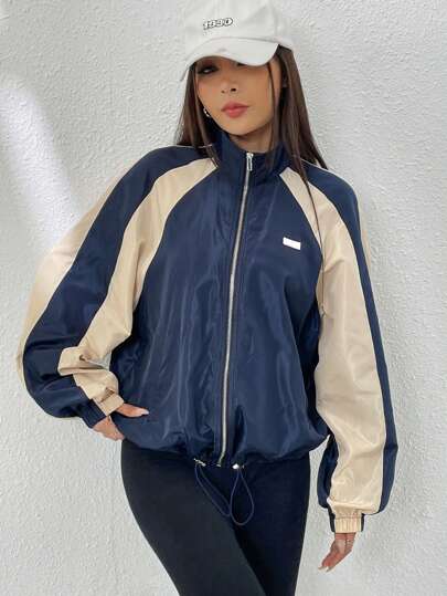 EZwear جاكيت رياح أزرق اللون مزود بأكمام راجلان وجيب بسحاب وبخصر مرن لربيع