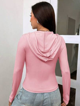 EZwear هودي صوفي وردي اللون مع سحّاب وخيط شد