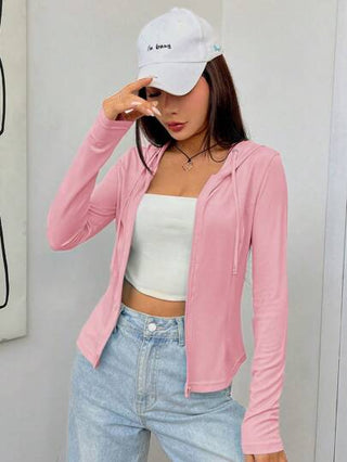 EZwear هودي صوفي وردي اللون مع سحّاب وخيط شد
