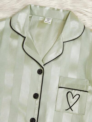 بيجاما بنطلون وكارديجان بياقة طويلة بنقشة شريطية شمبانيا 2 قطعة، بيجامة للبنات