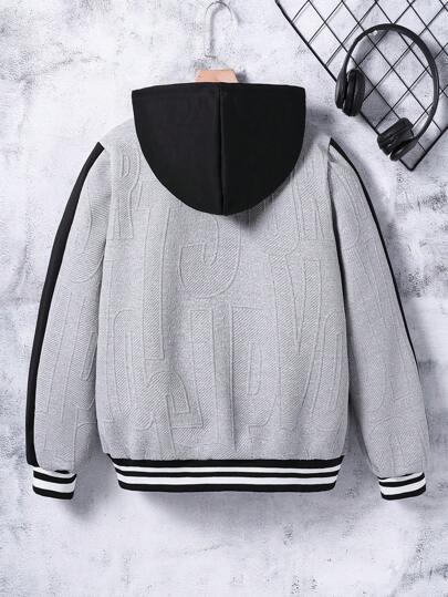 SHEIN جاكيت هودي بألوان متضاربة للفتيان في السن المتوسط في فصلي الربيع والخريف ، يحتوي على طباعة حروف وجيوب مزدوجة