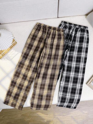 SHEIN بنطلون كاجوال مخطط بني رمادي وممشوق مناسب للأطفال المراهقين، مناسب للارتداء اليومي