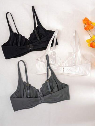 Shein Underwear&Sleepwear Basics 3 قطع/طقم حمالة تحتية سلسة ذات حافة موجية بدون سلك مع قاعدة رفيعة