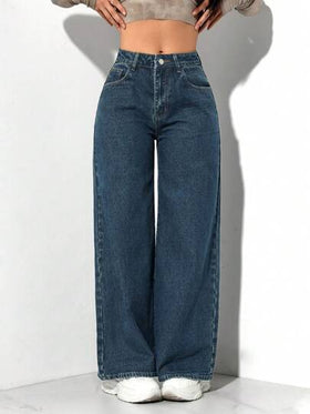 SHEIN PETITE بنطال جينز مغسول كلاسيكي ذو ساق مستقيمة
