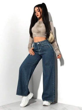 SHEIN PETITE بنطال جينز مغسول كلاسيكي ذو ساق مستقيمة