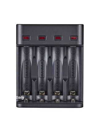 شاحن USB ب- 4 فتحات يمكنه شحن بطاريات AA و AAA باستخدام بطاريات قابلة للشحن NI-MH 1.2 فولت، ذو خرج تيار عالي، مع إضاءة خضراء تشير إلى الشحن الكامل، جهد التشغيل ≤36 فولت، البطارية غير مشمولة