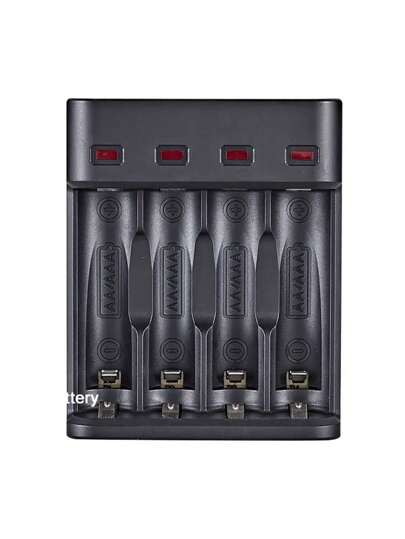 شاحن USB ب- 4 فتحات يمكنه شحن بطاريات AA و AAA باستخدام بطاريات قابلة للشحن NI-MH 1.2 فولت، ذو خرج تيار عالي، مع إضاءة خضراء تشير إلى الشحن الكامل، جهد التشغيل ≤36 فولت، البطارية غير مشمولة