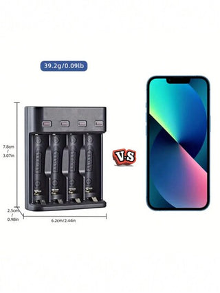 شاحن USB ب- 4 فتحات يمكنه شحن بطاريات AA و AAA باستخدام بطاريات قابلة للشحن NI-MH 1.2 فولت، ذو خرج تيار عالي، مع إضاءة خضراء تشير إلى الشحن الكامل، جهد التشغيل ≤36 فولت، البطارية غير مشمولة