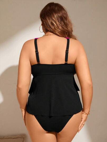 Swim Lushoire مايوه زينتن لون مرتفع باللمسات النهائية متعددة الطبقات للسيدات ذوات الأحجام الكبيرة، ملابس شاطئ صيفية