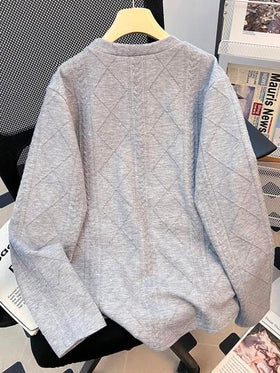 SHEIN ملابس علوية ذو رقبة طاقم وأكمام طويلة، تصميم مريح فضفاض للفتيان المراهقين، مطبوع بعلامة نسيجية لجميع المناسبات
