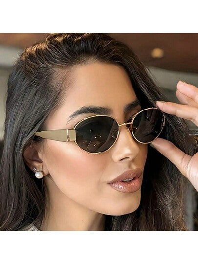 زوج من النظارات المعدنية البيضاوية الشكل للنساء، بطراز رجعي أنيق، مناسبة للهالوين والخريف/الشتاء والأعمال الرسمية والشاطئ الصيفي والسفر الخارجي، إطار بيضاوي كلاسيكي، تناسب مختلف الإطلالات، ضروري للعودة إلى المدرسة