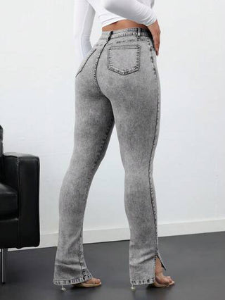 PETITE سروال جينز نسائي ضيق مطاطي وجذاب مع تقطيع الأطراف، بناطيل ضيقة نسائية مطاطية وجينز للسيدات القصيرات