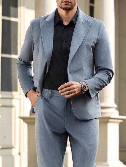 Manfinity Bizformal طقم بدلة رجالي (جاكيت وبنطال) بلون أحادي