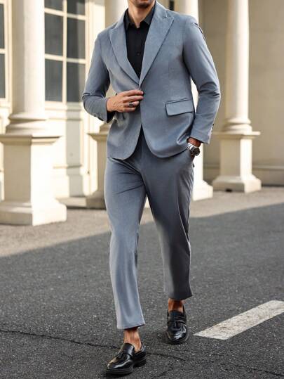 Manfinity Bizformal طقم بدلة رجالي (جاكيت وبنطال) بلون أحادي