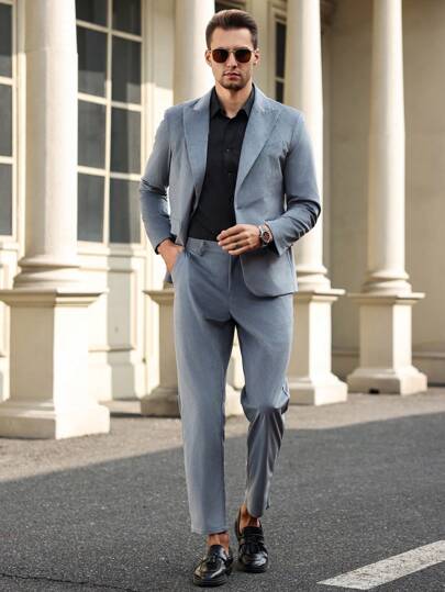 Manfinity Bizformal طقم بدلة رجالي (جاكيت وبنطال) بلون أحادي
