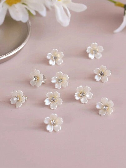10 قطعة/عبوة مشابك شعر زهرية جميلة وحلوة للبنات، إكسسوارات شعر بزهور بيضاء