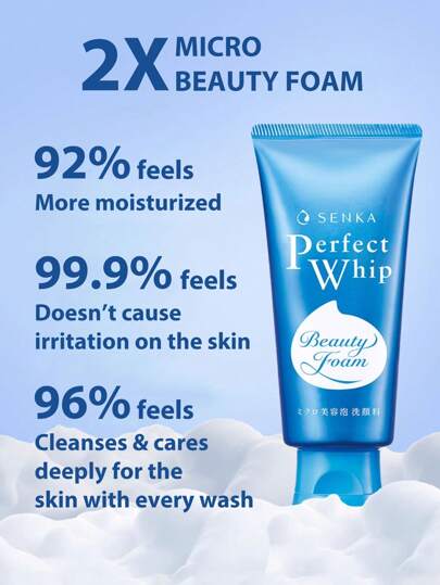 Senka Senka Perfect Whip Beauty Foam Facial Cleanser 120g / إنه منظف وجه رغوي ياباني ينتج رغوة غنية بفقاعات دقيقة لتجربة تنظيف مثالية دون تجفيف البشرة.