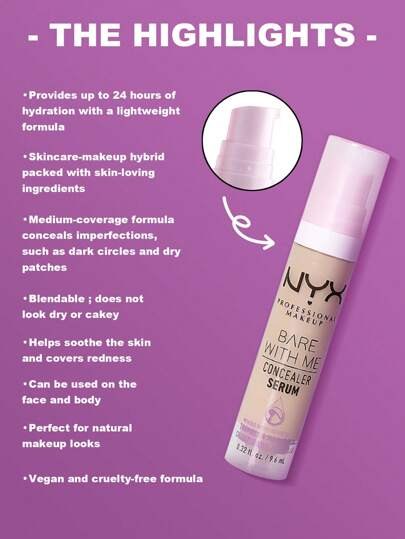 NYX سيروم الكونسيلر Bare With Me لون الفانيليا 03 بحجم 9.6مل/0.32 أونصة