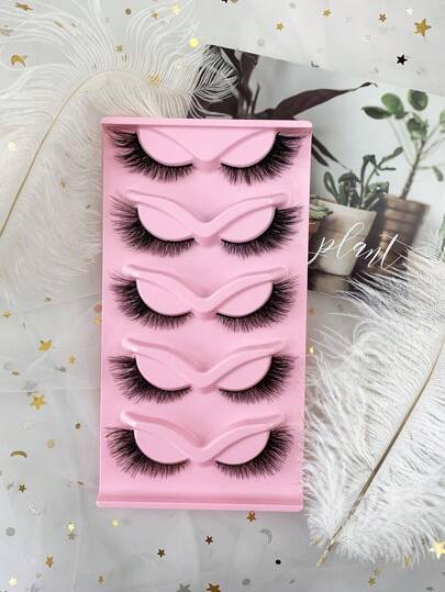 Hinarin 5 أزواج من رموش عين القطة الزائفة ثلاثية الأبعاد رموش طبيعية شبيهة بالريش 15 مم طراز D Curl، تأثير 6D سميكة لعيون الثعلب رموش صناعية