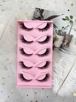 Hinarin 5 أزواج من رموش عين القطة الزائفة ثلاثية الأبعاد رموش طبيعية شبيهة بالريش 15 مم طراز D Curl، تأثير 6D سميكة لعيون الثعلب رموش صناعية